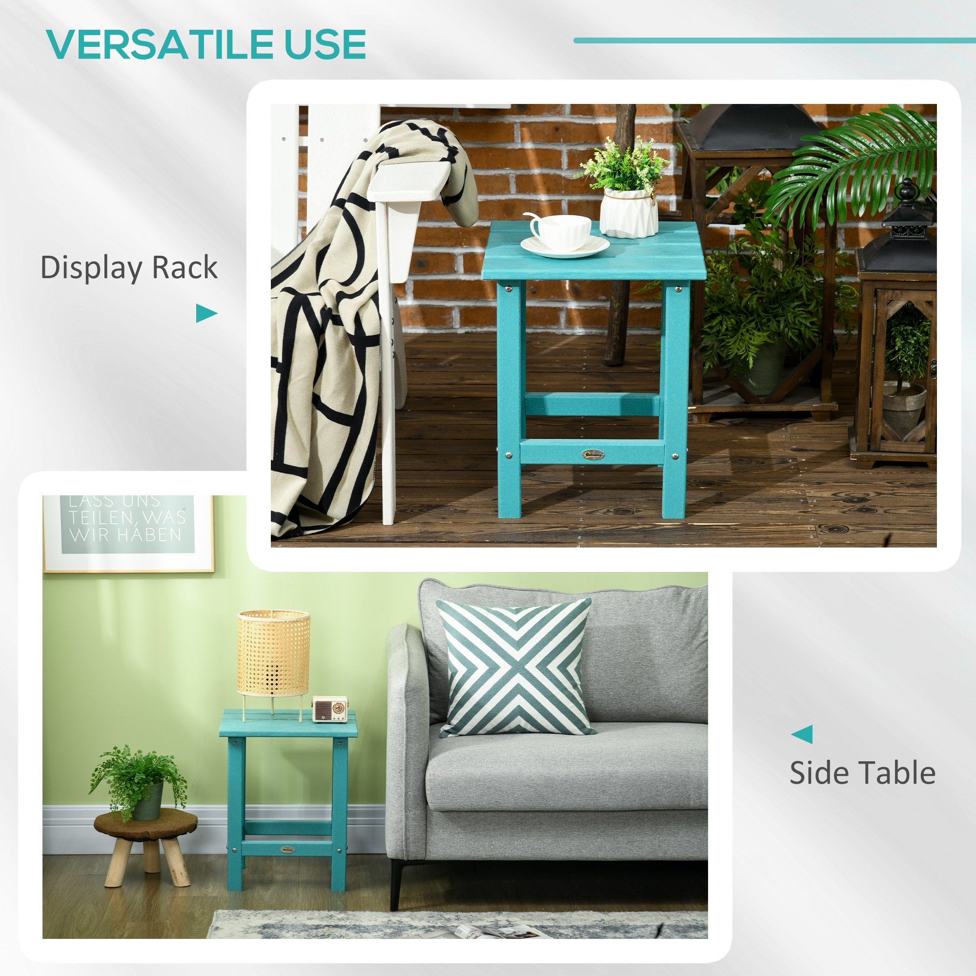 Adirondack Side Table, Square Patio End Table, Weather Resistant 15" Outdoor HDPE Table for Porch, Pool, Balcony