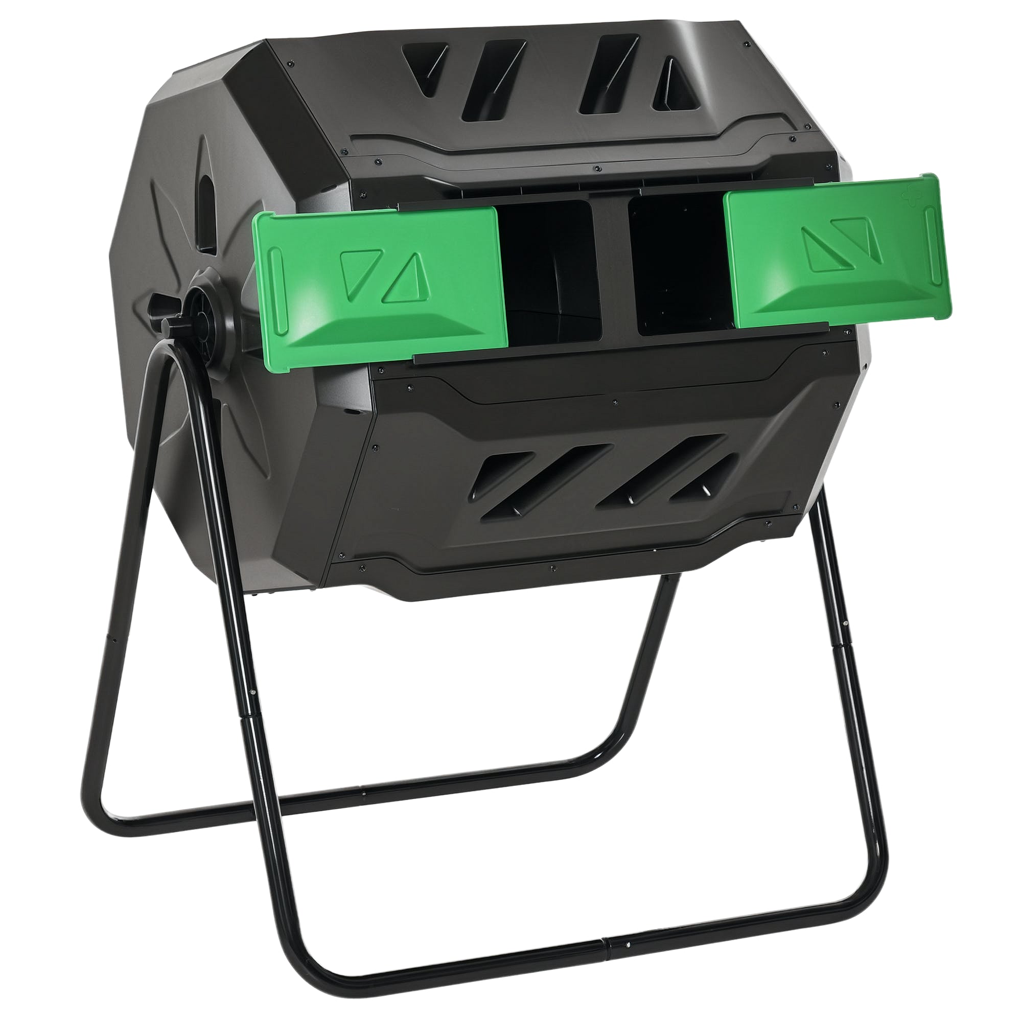 Tumbling Compost Bin Outdoor 360° Dual Chamber Rotating Composter 43 Gallon