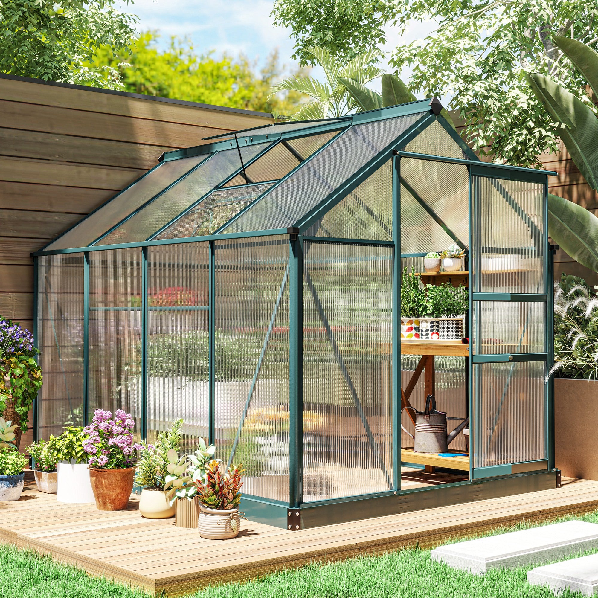 Greenhouse for Outdoors, Polycarbonate Greenhouse with Rain Gutter and Roof Vent, Aluminum Walk-in Green House for Patio Backyard Garden