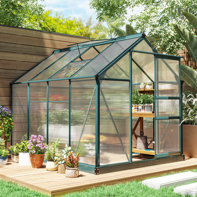 Greenhouse for Outdoors, Polycarbonate Greenhouse with Rain Gutter and Roof Vent, Aluminum Walk-in Green House for Patio Backyard Garden