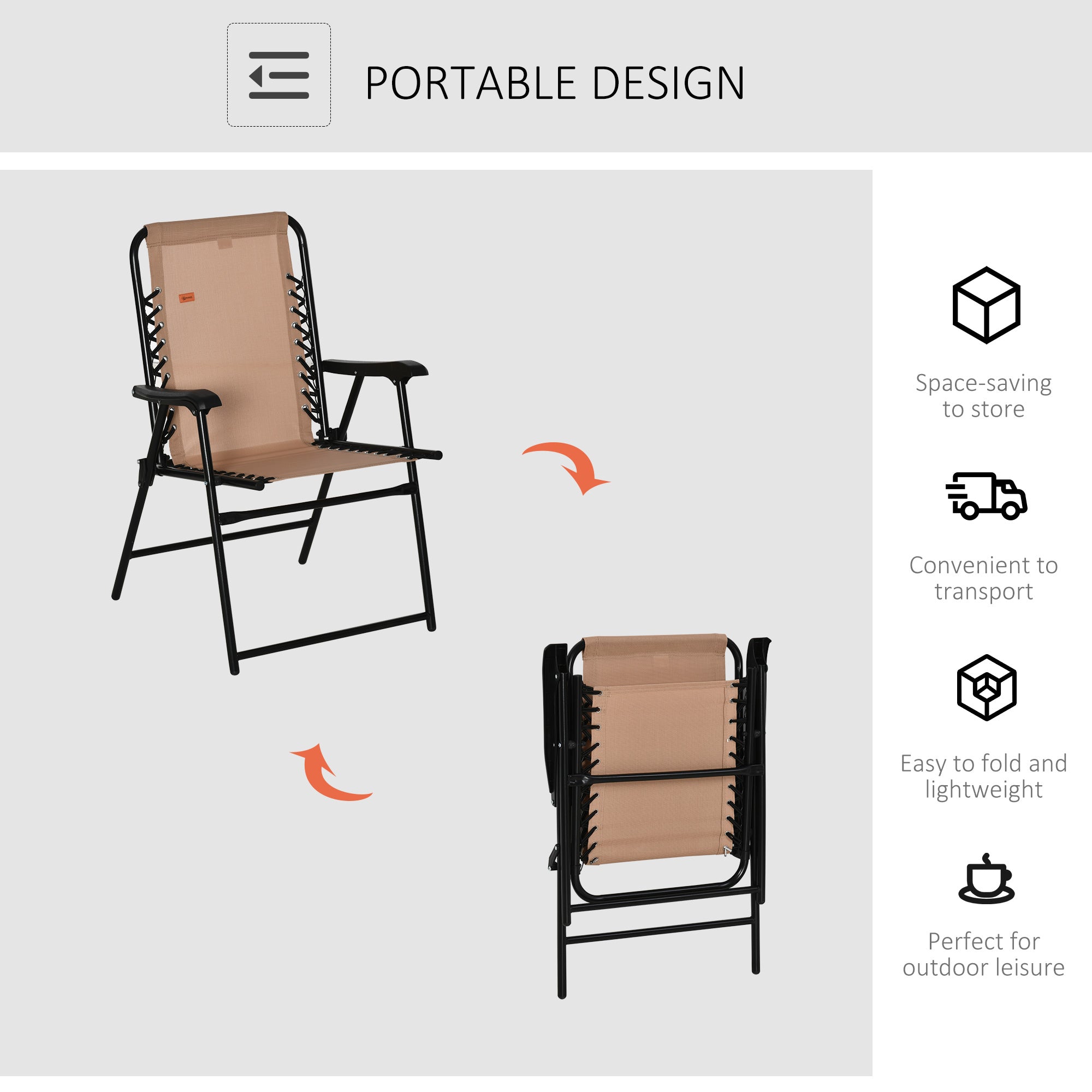 Patio Folding Chair, Sling Suspension Chair for Deck, Camping, Sports Events, Patio, Beach & Pool, Space Saving