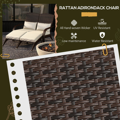 2 Person Patio Wicker Adirondack Chair, High-Back Fire Pit Chair with Cushions