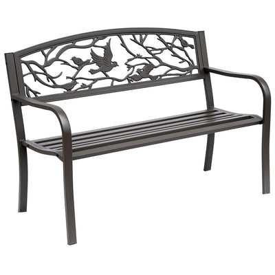 50" Vintage Bird Pattern Garden Cast Iron Patio Bench - Brown