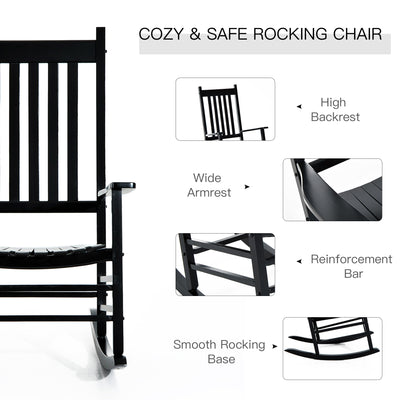 Wooden Outdoor Rocking Chair with Armrests, High Back for Garden, Patio, Balcony, Porch, Black