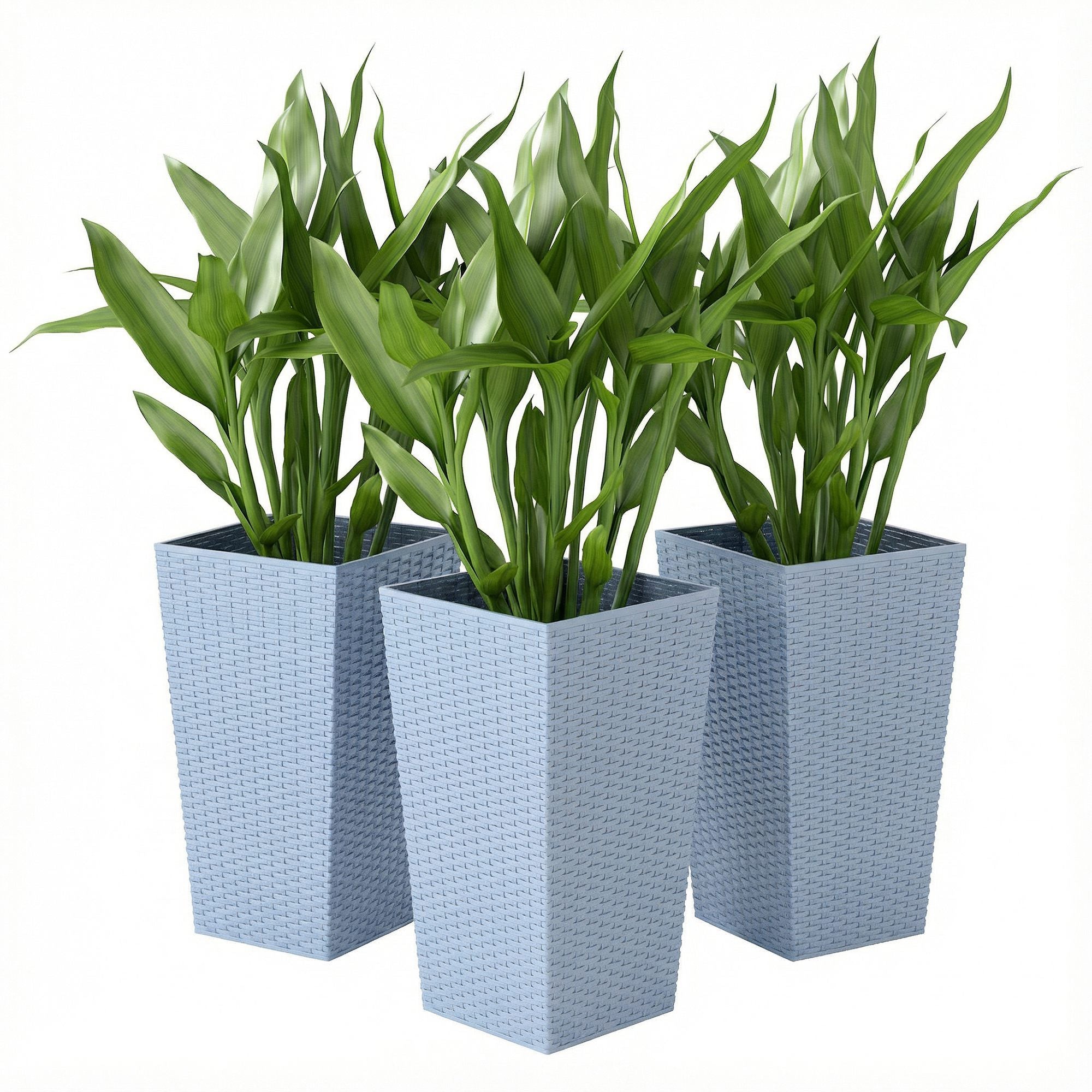 Tall Planters for Outdoor Plants Set of 3, 24 In Taper Planters with Drainage Holes, Rattan Decor Plant Pots