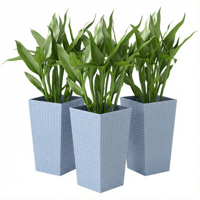 Tall Planters for Outdoor Plants Set of 3, 24 In Taper Planters with Drainage Holes, Rattan Decor Plant Pots