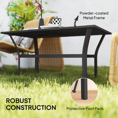 Outdoor Coffee Table with Slatted Tabletop, All-Weather Rectangle Metal Patio Coffee Table for Garden