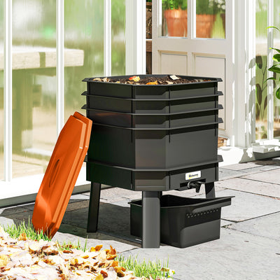 4-Tray Worm Composter Bin, 7.4 Gal Outdoor & Indoor Worm Composter for Recycling Food Waste
