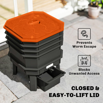 4-Tray Worm Composter Bin, 7.4 Gal Outdoor & Indoor Worm Composter for Recycling Food Waste