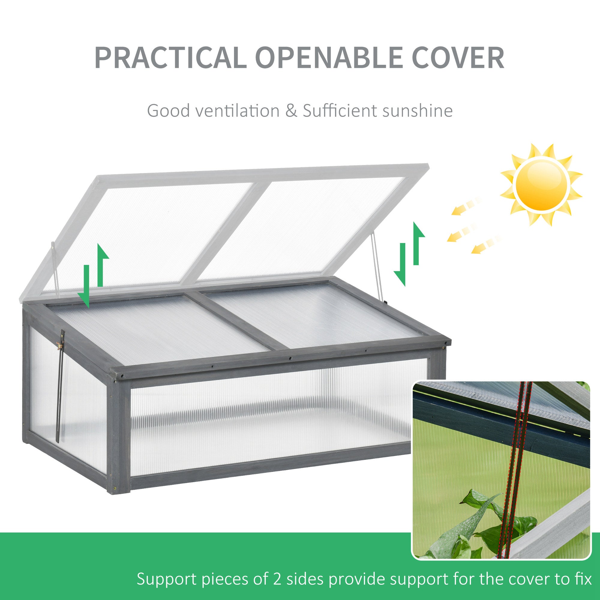 Wooden Cold Frame Greenhouse, Mini Greenhouse with Polycarbonate Board and Solid Wood Frame, Green House Cold Frame, Indoor Outdoor Terrarium Planter Box, 39" x 26" x 16", Natural