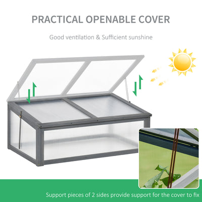 Wooden Cold Frame Greenhouse, Mini Greenhouse with Polycarbonate Board and Solid Wood Frame, Green House Cold Frame, Indoor Outdoor Terrarium Planter Box, 39" x 26" x 16", Natural