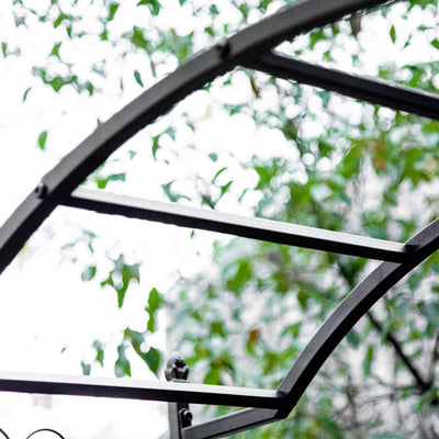 85" Garden Arch Arbor, Metal Arch Trellis with Gate, Garden Archway for Climbing Vines, Wedding Ceremony Decoration, Black