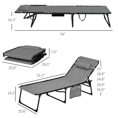 Folding Chaise Lounge Set with Reclining Back, 25.6" x 74" x 14.2"
