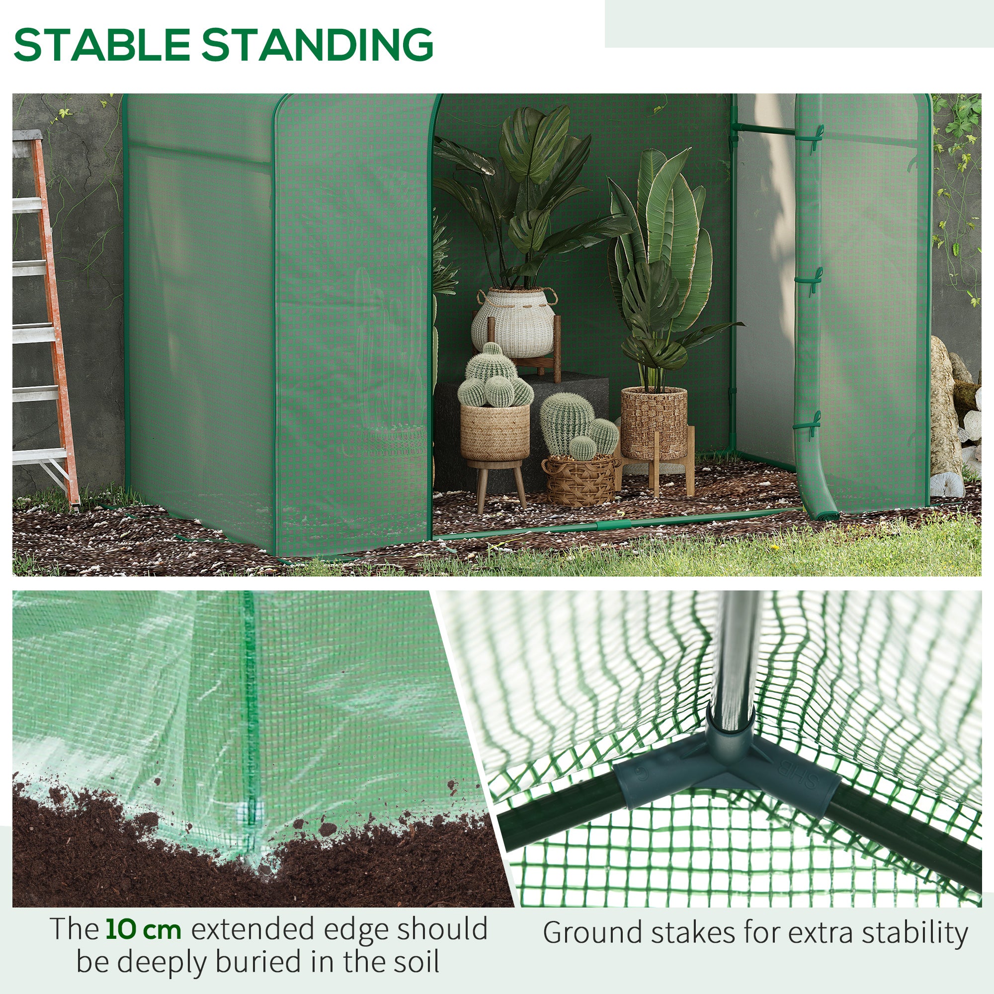 6' x 3' x 5' Portable Walk-in Greenhouse, PE Cover, Steel Frame Garden Hot House, Zipper Door, Top Vent for Flowers, Vegetables, Saplings, Tropical Plants, Green
