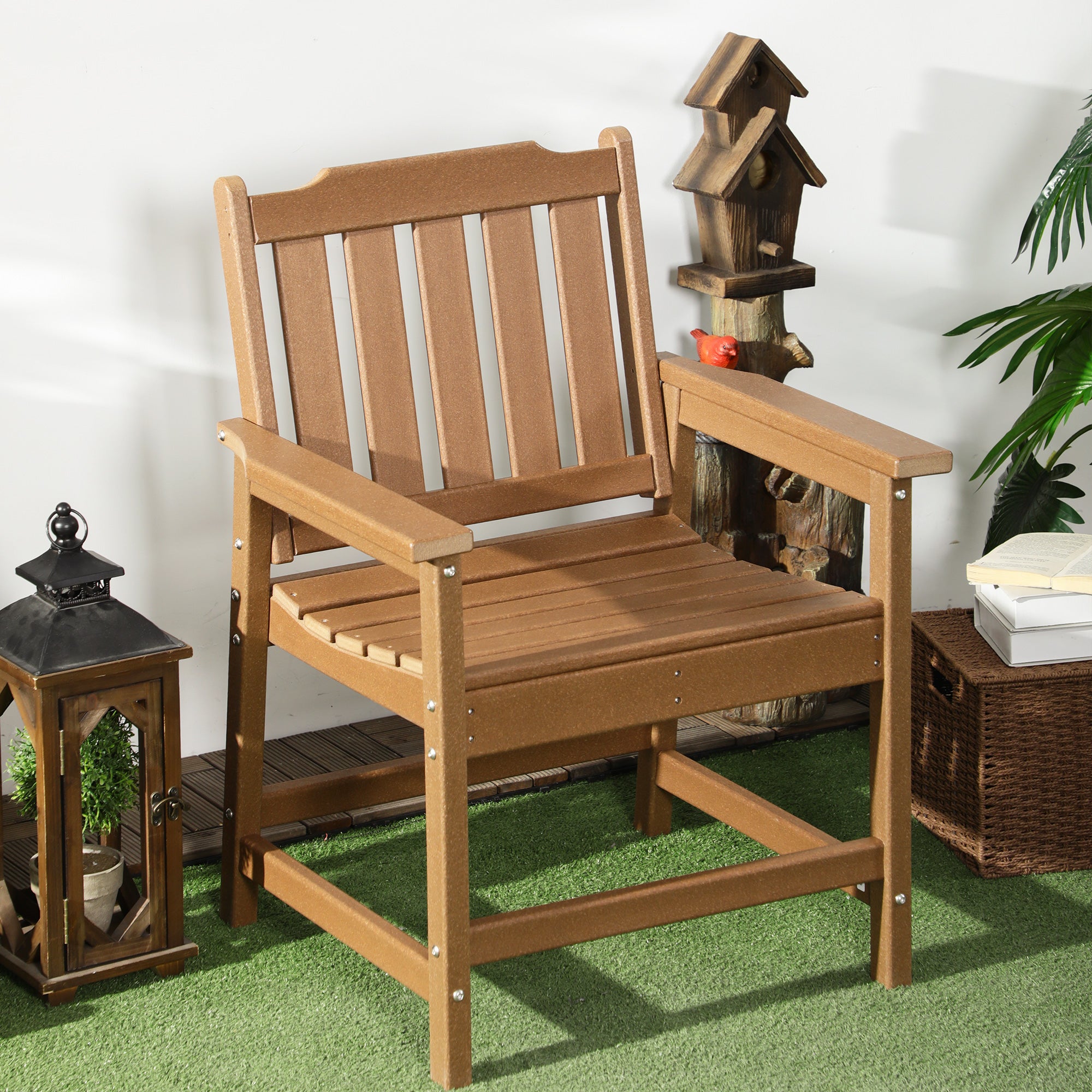All-Weather Patio Chair, HDPE Patio Dining Chair, Heavy Duty Wood-Like Outdoor Furniture for Garden, Backyard, Deck, Porch, Lawn