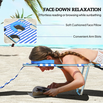 Tanning Chair with Face Hole, 5-Level Adjustable Outdoor Chaise Lounge Chair with Pillow for Beach, Pool