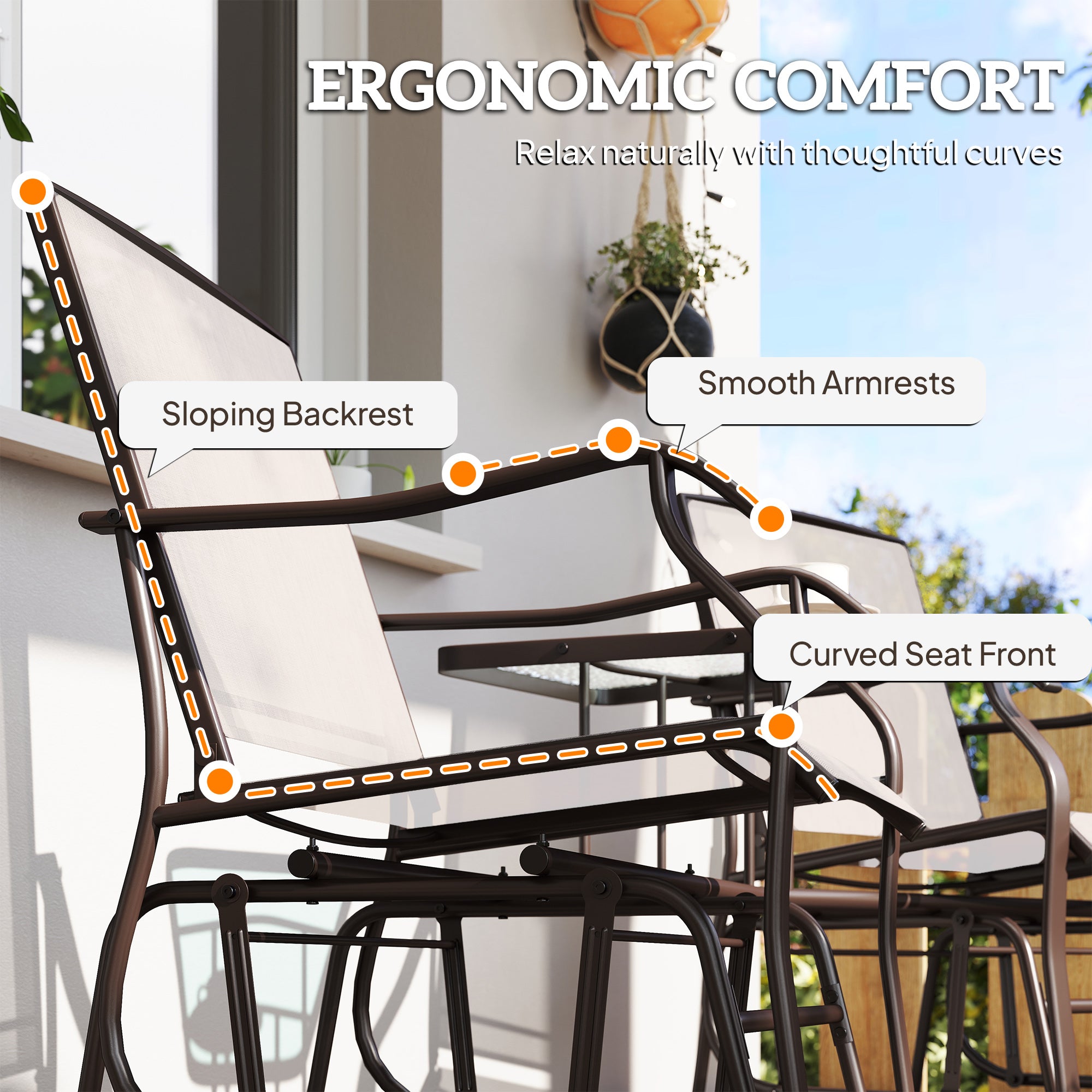 Outdoor Glider Chairs with Coffee Table, Patio 2-Seat Rocking Chair Swing Loveseat with Breathable Sling for Backyard, Garden, and Porch