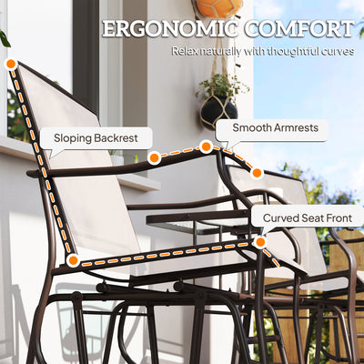 Outdoor Glider Chairs with Coffee Table, Patio 2-Seat Rocking Chair Swing Loveseat with Breathable Sling for Backyard, Garden, and Porch