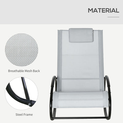 Pool Lounger, Outdoor Rocking Lounge Chair for Sunbathing, Pool, Beach, Porch with Pillow and Cool Mesh, Sun Tanning Rocker