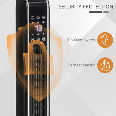 2-In-1 Portable Electric Tower Heater, Oscillating Space Heater for Indoor Use with Remote Control, 8H Timer, Three Heating Modes(High, Low, Fan), 750W / 1500W, Black