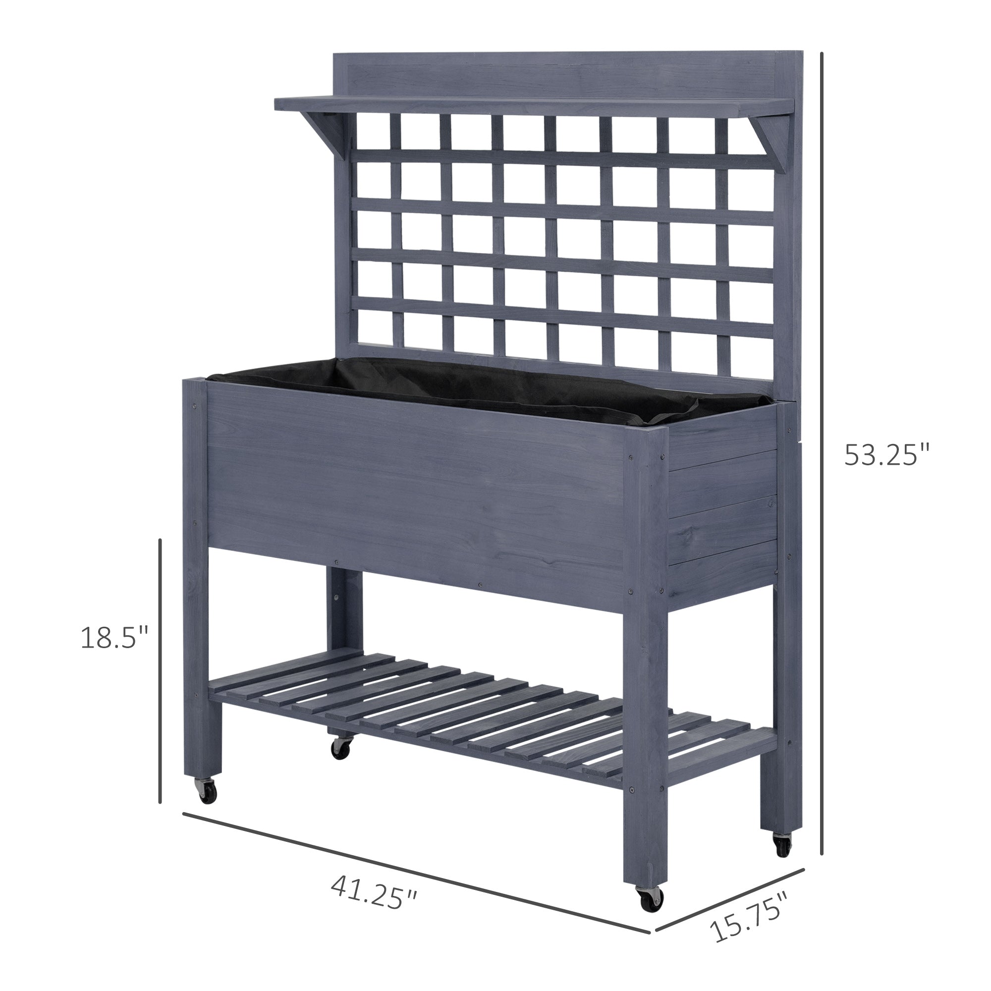 41" Raised Garden Bed Mobile Elevated Wooden Planter Box Stand with Wheels, Trellis and Storage Shelf