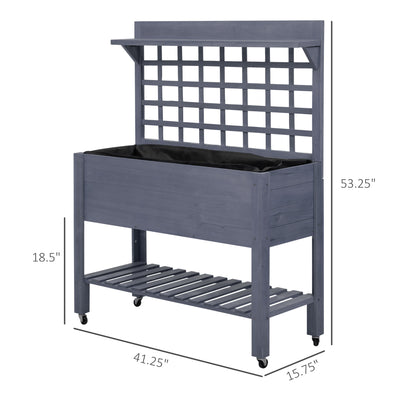 41" Raised Garden Bed Mobile Elevated Wooden Planter Box Stand with Wheels, Trellis and Storage Shelf