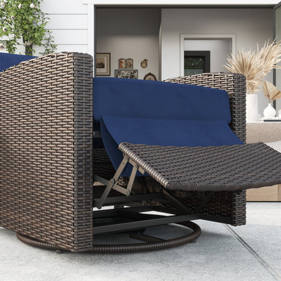 Outdoor Wicker Swivel Recliner Chair, Reclining Backrest, Lifting Footrest, 360° Rotating Basic, Water Resistant Cushions for Patio