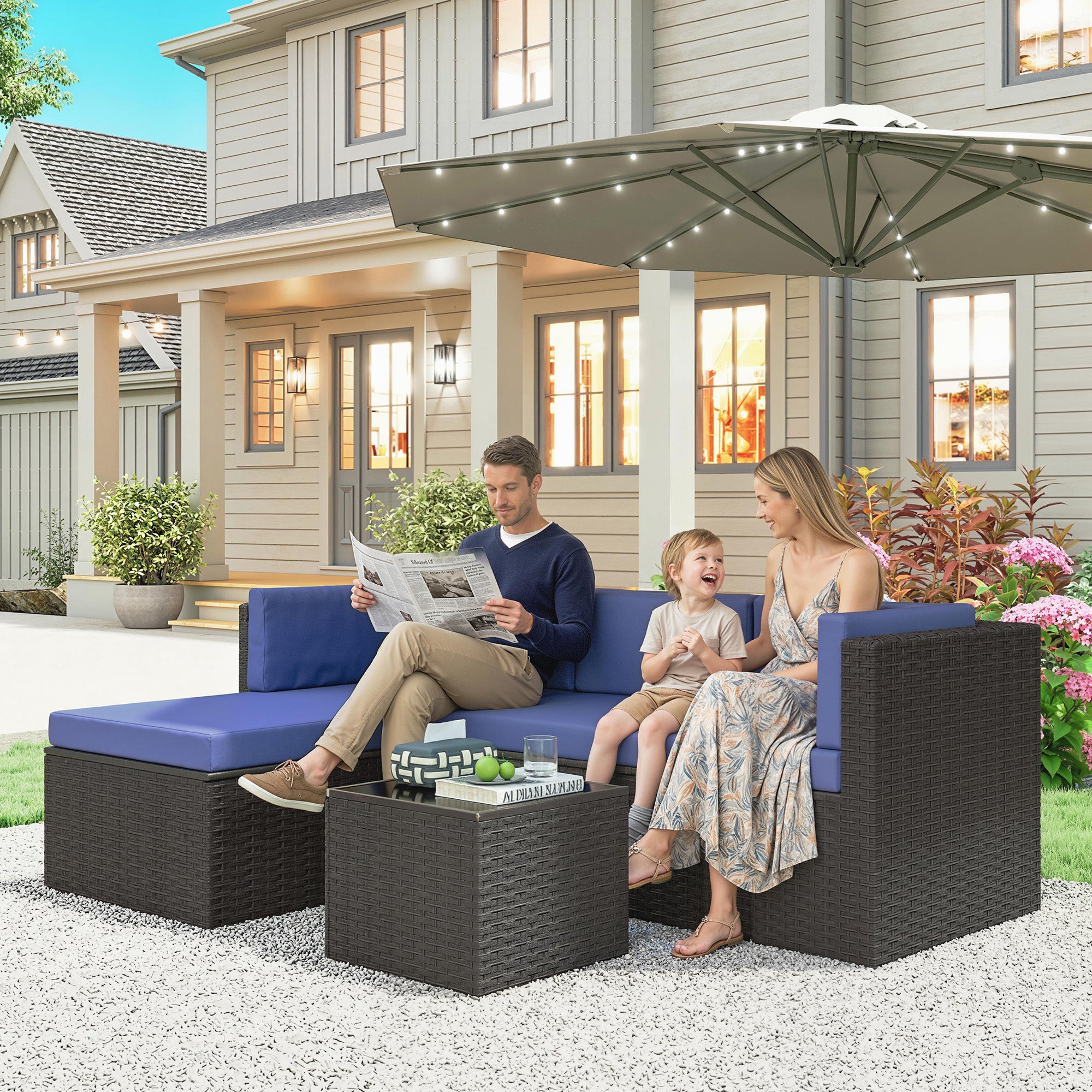 3 Piece Patio Furniture Set, Wicker Outdoor Patio Conversation Furniture Set with Cushions, Glass Top Table