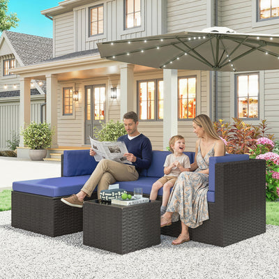3 Piece Patio Furniture Set, Wicker Outdoor Patio Conversation Furniture Set with Cushions, Glass Top Table