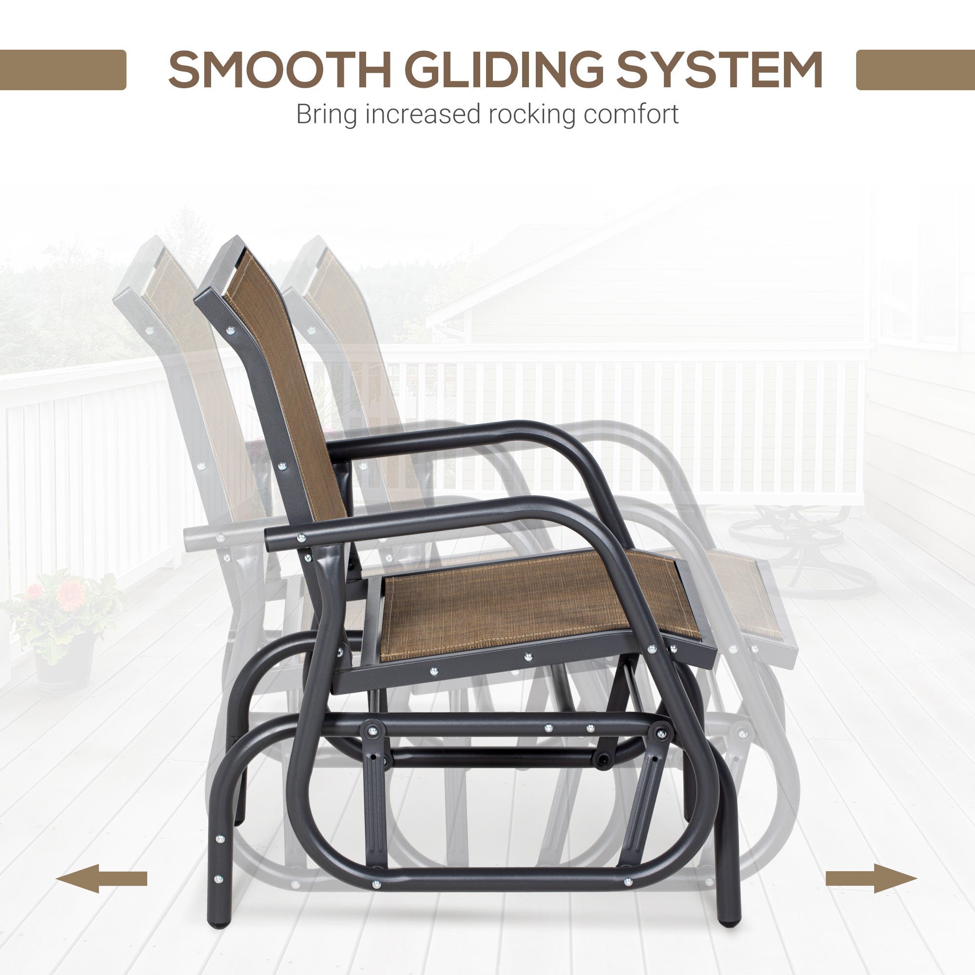 Outdoor Glider Chair, Steel Swing Chai with Curved Armrests for Porch, Garden, Poolside, Balcony