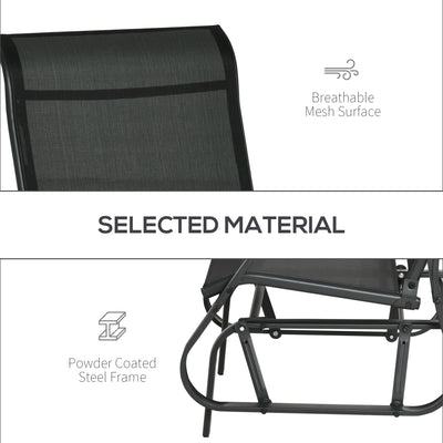 4 Pieces Gliders Set, Outdoor Furniture Sets with 2-Person Glider Patio Bench, Single Sling Chair and Glass Coffee Table for Backyard, Lawn and Garden, Black