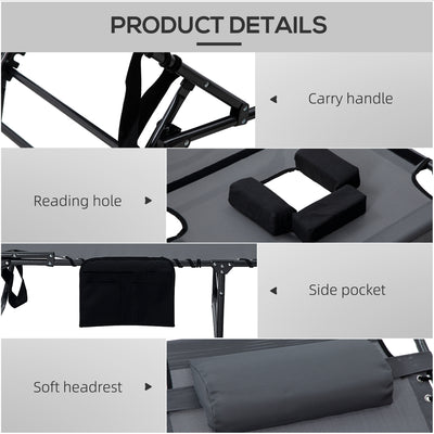 2 Piece Folding Chaise Lounge Pool Chairs with 5-level Reclining Back, Reading Hole, Side Pocket