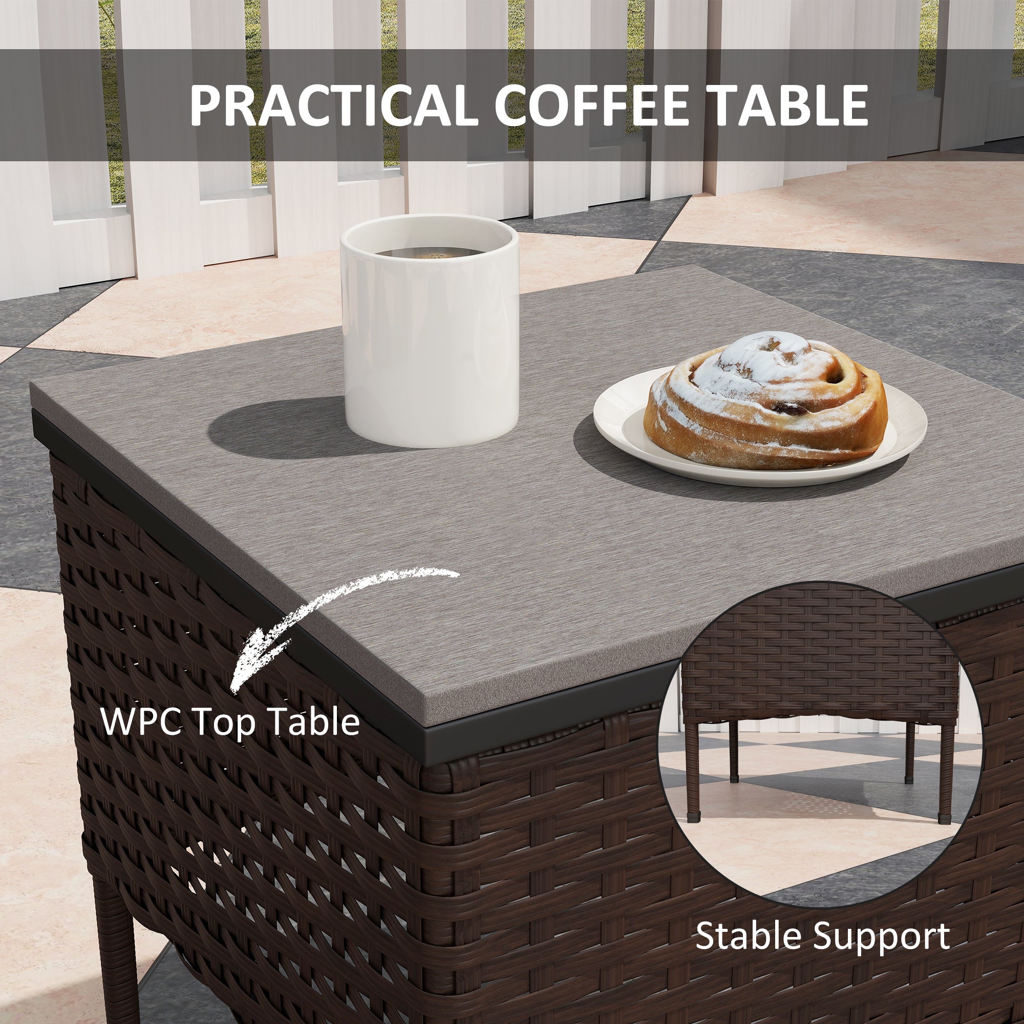 3 Piece Wicker Patio Furniture Set, Outdoor PE Rattan Rocking Chairs with Coffee Table, Cushions for Porch