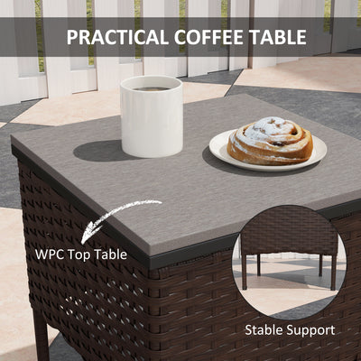 3 Piece Wicker Patio Furniture Set, Outdoor PE Rattan Rocking Chairs with Coffee Table, Cushions for Porch