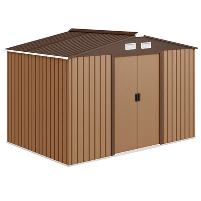 9' x 6' Outdoor Storage Shed, Garden Tool Metal Shed with Foundation Kit, Double Lockable Door, Air Vents and Sloping Roof, for Backyard, Patio, Lawn