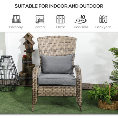 Patio Wicker Adirondack Chair, Outdoor All-Weather Rattan Fire Pit Chair w/ Soft Cushions, Tall Curved Backrest and Comfortable Armrests for Deck or Garden, Mixed Tan/Dark Gray