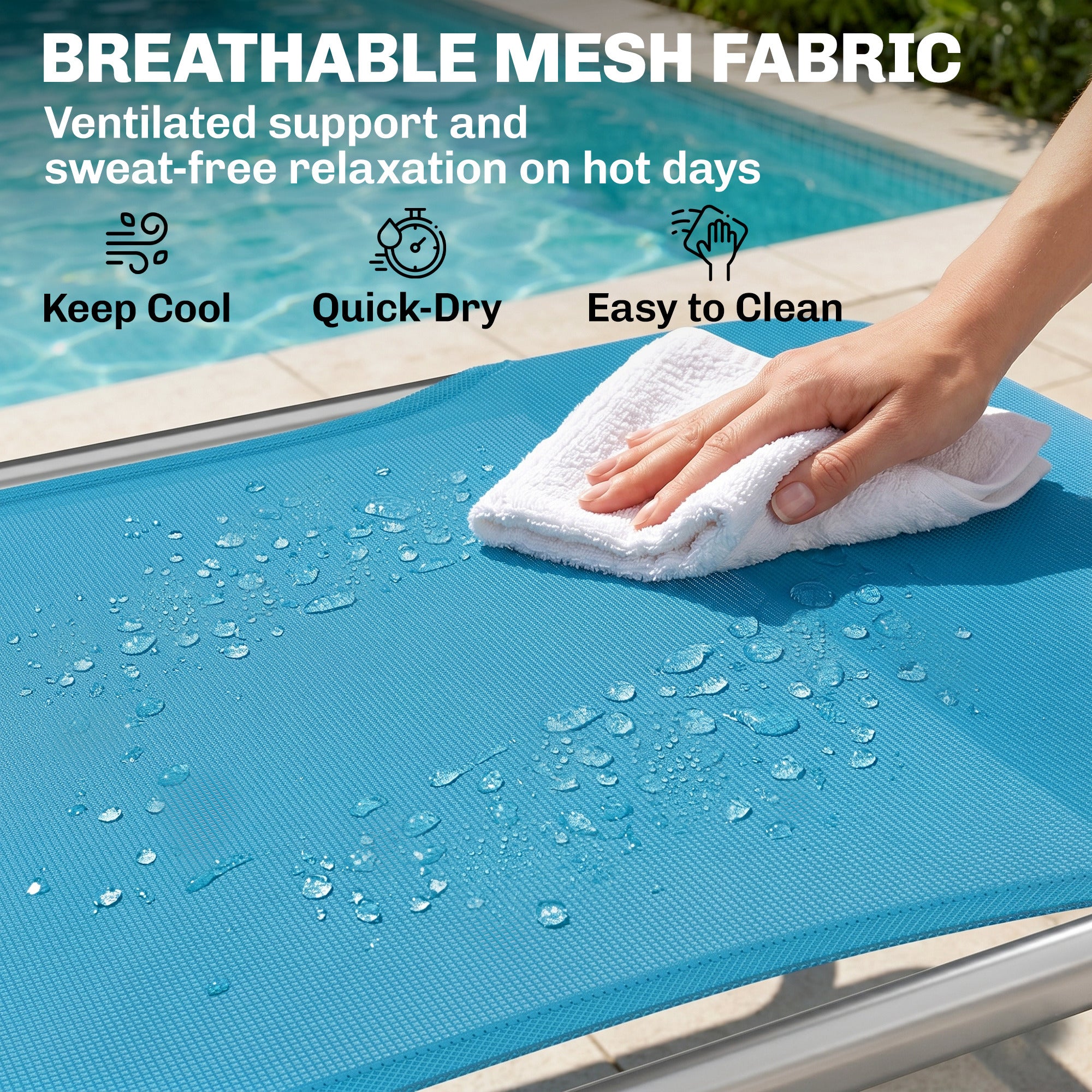 2 Piece Folding Chaise Lounge Chairs, Pool Sun Tanning Chairs with Reclining Back, Breathable Mesh Seat