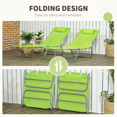 2 Piece Folding Chaise Lounge Chairs, Pool Sun Tanning Chairs with Reclining Back, Breathable Mesh Seat