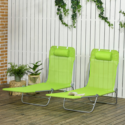 2 Piece Folding Chaise Lounge Chairs, Pool Sun Tanning Chairs with Reclining Back, Breathable Mesh Seat