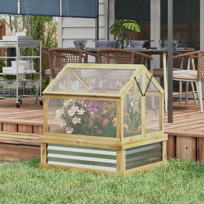 Raised Garden Flower Bed Kit with Greenhouse, Wooden Cold Frame Planter, 35.5" x 31.5" x 36"