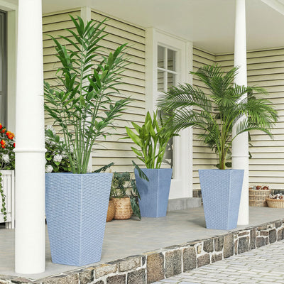 Tall Planters for Outdoor Plants Set of 3, 24 In Taper Planters with Drainage Holes, Rattan Decor Plant Pots