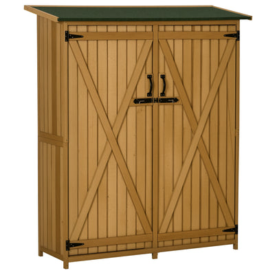 Outdoor Storage Cabinet Wooden Garden Shed Utility Tool Organizer with Waterproof Asphalt Rood, Lockable Doors, 3 Tier Shelves for Lawn, Backyard
