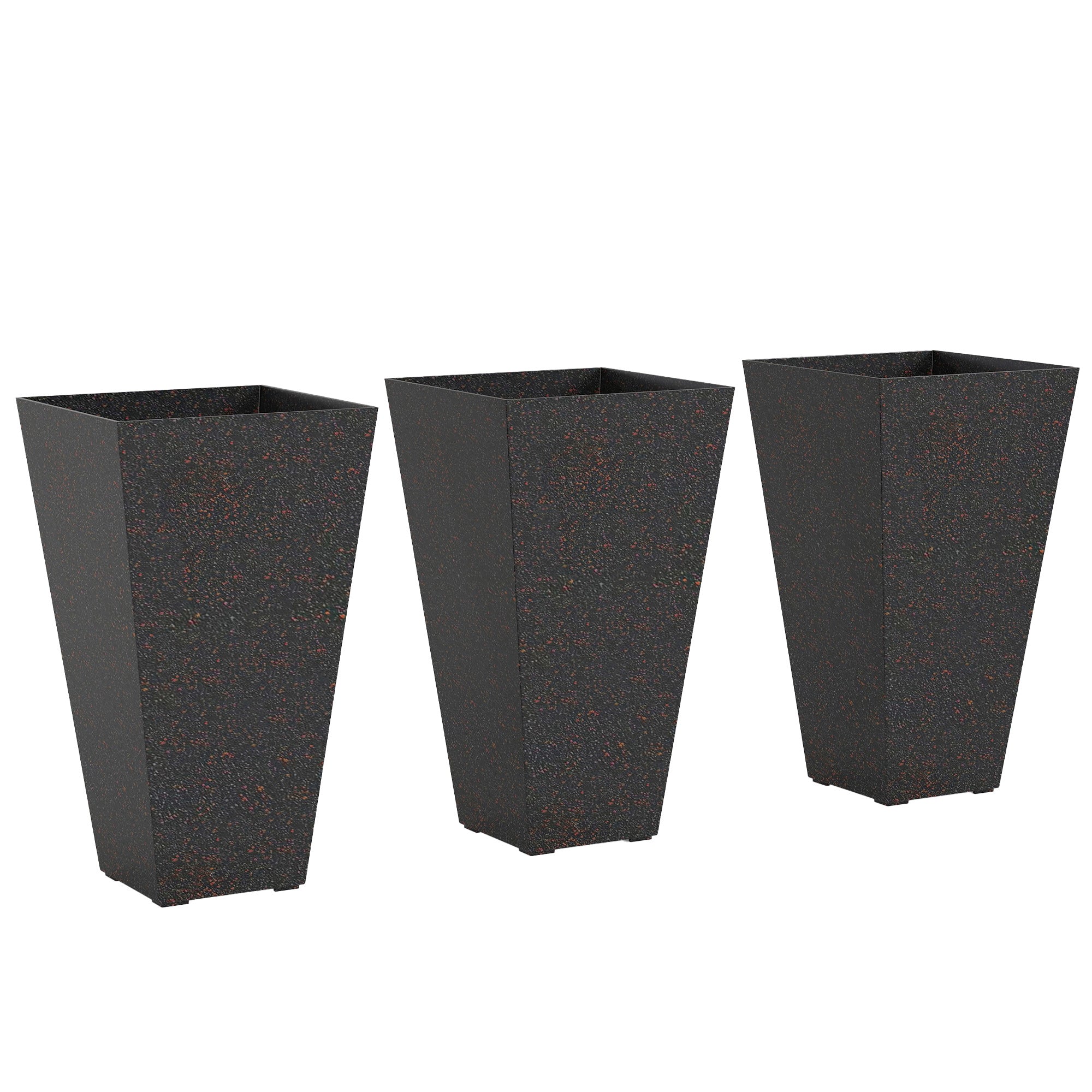 28" Tall Planters, Set of 3 Plastic Flower Pots with Marble Finish and Drainage Holes, Stackable Taper Planters