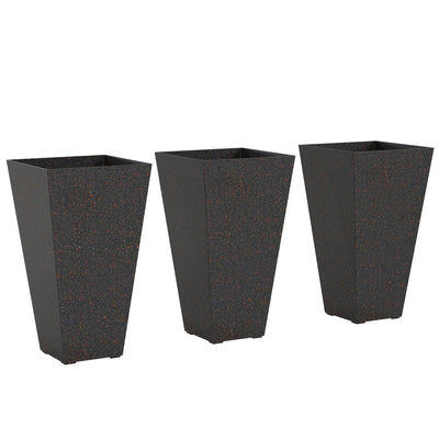 28" Tall Planters, Set of 3 Plastic Flower Pots with Marble Finish and Drainage Holes, Stackable Taper Planters