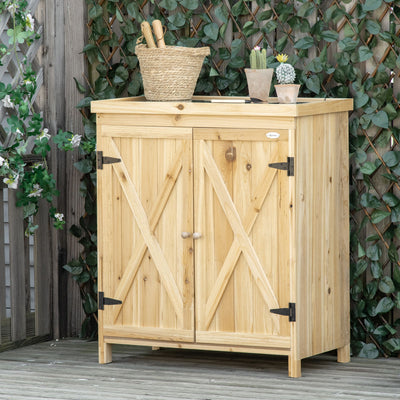 Outdoor Storage Cabinet, Outdoor Tool Shed with Galvanized Top and Two Shelves for Yard Tools or Pool Accessories