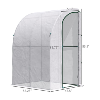 5' x 4' x 7' Outdoor Lean to Greenhouse, Walk-In Green House Plant Nursery with Roll-up Window, PE Cover, White