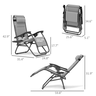 Zero Gravity Lounge Chair Set, 2 Pieces Reclining Folding Outdoor Lounge Chairs with Headrest Side Tray