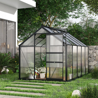 Greenhouse for Outdoors, Polycarbonate Greenhouse with Rain Gutter and Roof Vent, Aluminum Walk-in Green House for Patio Backyard Garden