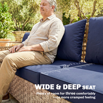 Rattan Wicker Sofa 3-Seater Outdoor Patio Sofa with Cushions for Garden Backyard Porch