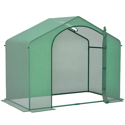 6' x 3' x 5' Portable Walk-in Greenhouse, PE Cover, Steel Frame Garden Hot House, Zipper Door, Top Vent for Flowers, Vegetables, Saplings, Tropical Plants, Green